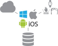 Windows, MacOS, Android, iOS schema with cloud and IoT integration